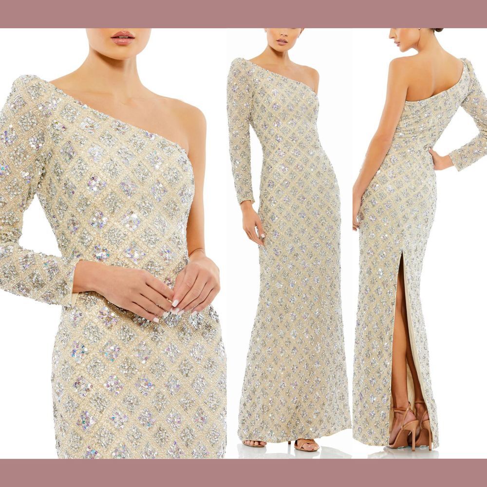 NWT $798‎ Mac Duggal [ 4 ] 5479 Embellished One Shoulder Asymmetrical Gown# Q806